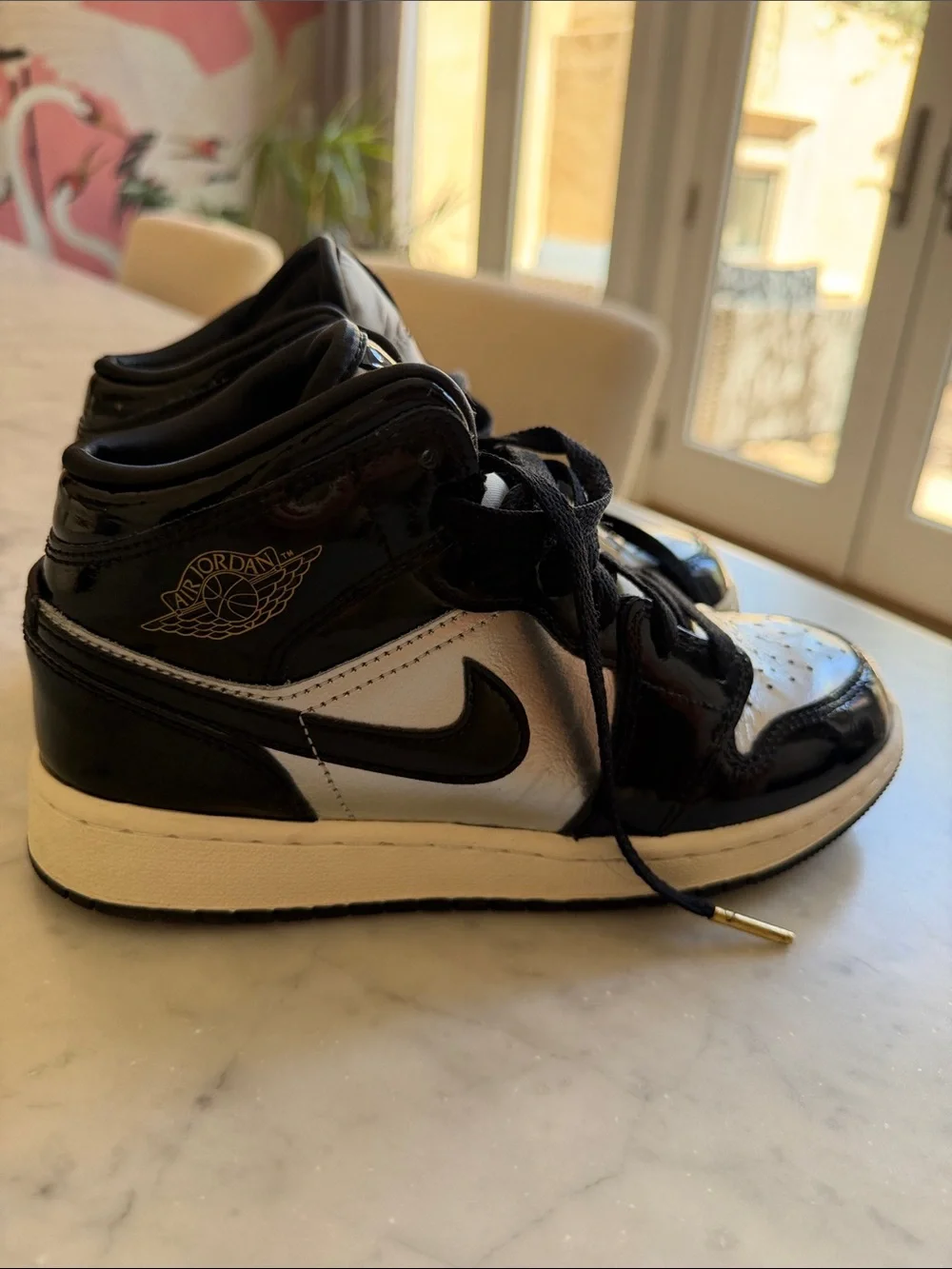 Jordan Kids Black and White Patent Leather Low Top Sneakers size 4.5 big boys